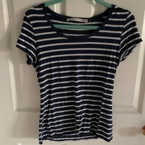 Max Studio Black & White Striped Short Sleeve Top
